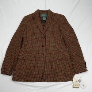 Brand New VTG Ralph Lauren Plaid Blazer Women Size 2P 100% Wool Brown 3 Button